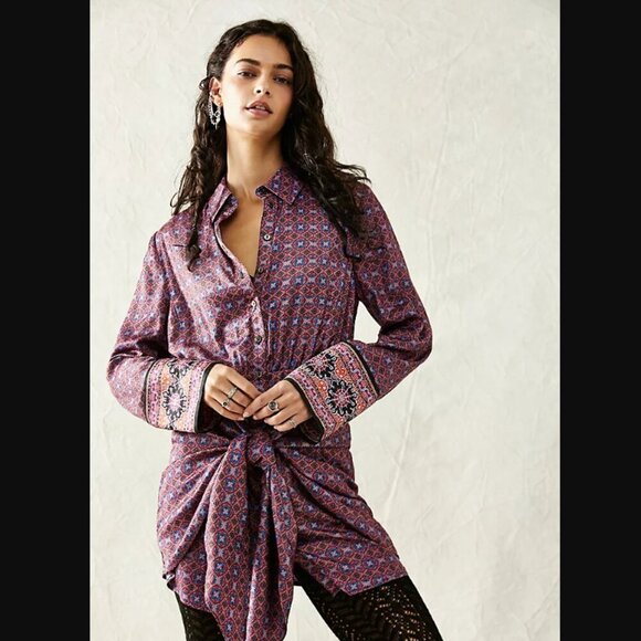 Free People Silky Rillo Shirtdress Size M - Picture 1 of 8